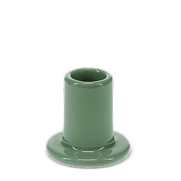 Khaki ceramic candle holder with a cylindrical shape and wide flat base