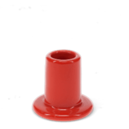 Red ceramic candle holder with a cylindrical shape and wide flat base