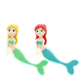 Two mermaid-shaped erasers in different colours