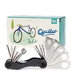 Cyclist multi-tool set with various attachments and a box
