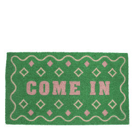doormat featuring come in print with green background