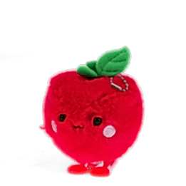 Red apple-shaped plush wind-up toy with a smiling face
