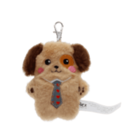 dog-shaped plush keyring wearing a tie with brown ears