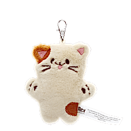 Cat-shaped plush keyring with a metal clasp