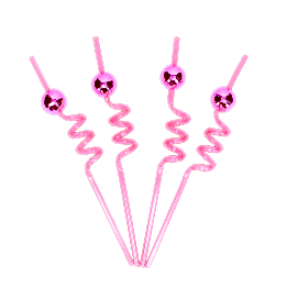 Four pink curly straws each topped with a small pink disco ball decoration.