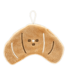 Brown kitchen cloth shaped like a croissant with hanging loop