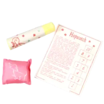 Hopscotch game contents playground chalk, bean bag, instruction sheet