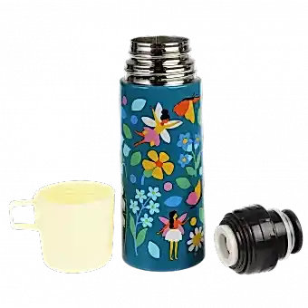 Fairies in the garden flask with cup removed and lid unscrewed