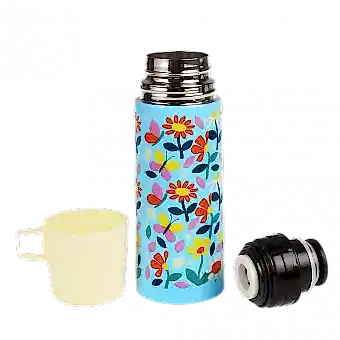 Butterfly garden flask with cup removed and lid unscrewed