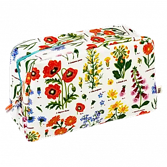 Wild Flowers wash bag side showing zip pull