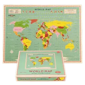 Completed World Map puzzle with box