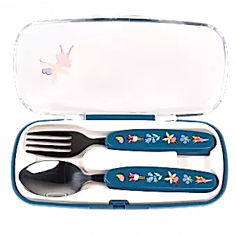 Fairies in the Garden cutlery set in carry case with lid open
