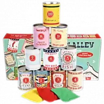 Traditional tin can alley game set up ready to play with box
