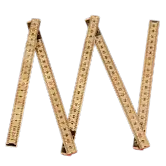 Folding wooden ruler partly unfolded showing centimetres side