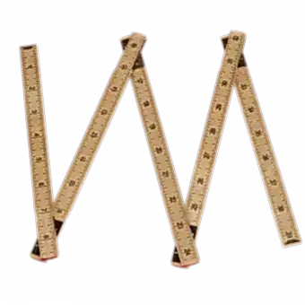 Folding wooden ruler partly unfolded showing inches side