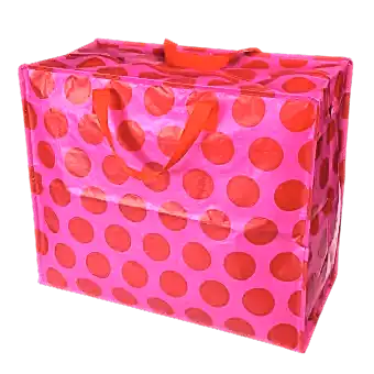 Recycled plastic jumbo storage bag in pink with red spots