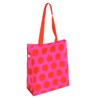 Red on pink shopping bag