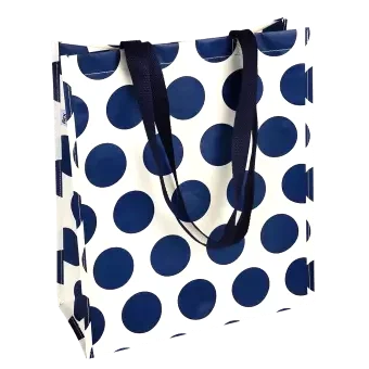 Recycled plastic jumbo storage bag in cream with navy blue spots