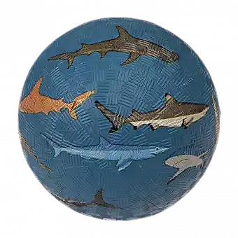 Dark blue inflatable rubber ball with sharks print