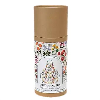 Wild Flowers Recycled Cotton Apron cardboard tube front