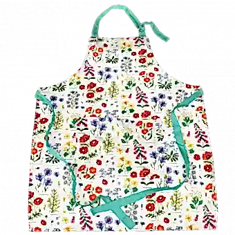 Recycled cotton apron in white with floral print