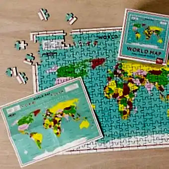 World Map 300 piece puzzle being completed