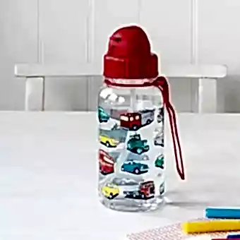 Road Trip water bottle with print of vintage cars and other vehicles