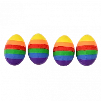 4 rainbow coloured erasers in shape of eggs