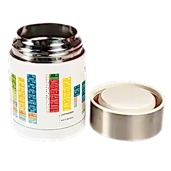 Periodic Table stainless steel food flask with lid removed