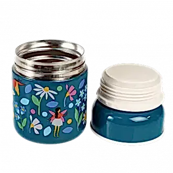 Fairies in the Garden stainless steel food flask with inner and outer lids removed