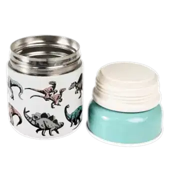 Prehistoric Land stainless steel food flask with inner and outer lids removed