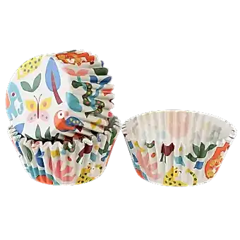 Cupcake cases in white with print of colourful wild animals