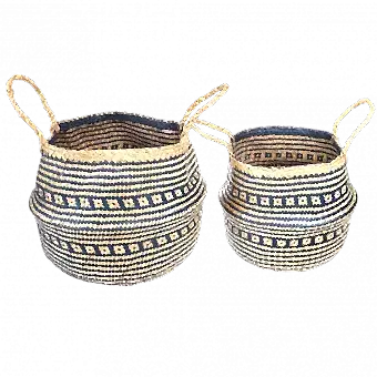 Large Navy Blue Seagrass Basket