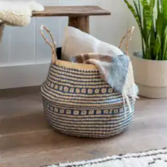 Large Navy Blue Seagrass Basket