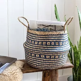 Small Navy Blue Seagrass Basket
