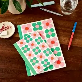 A5-A6 Notebook - Pink And Green Daisy
