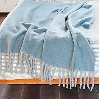 Woven Blanket With Tassels (127 X 152cm) - Light Blue