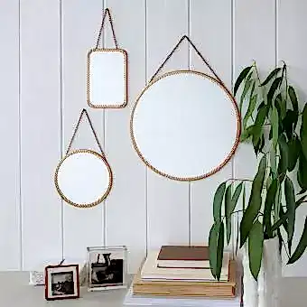 Hanging mirror gold tone