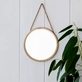 Hanging mirror (15.5cm) - Round, gold tone