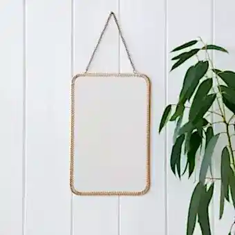 Hanging mirror (29cm x 19cm) - Rectangular, gold tone