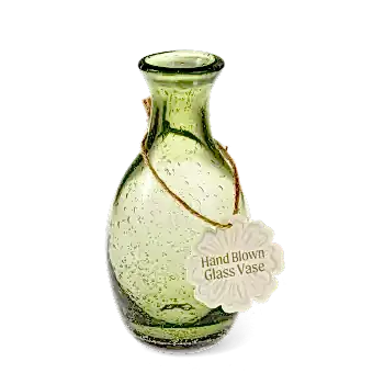Hand blown bubble glass vase - Olive green