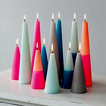 Tall two-colour cone candle - Dark blue-mint green