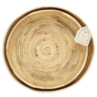 Round water hyacinth trays (set of 2)