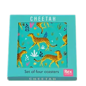 Cheetah coasters (set of 4) in box