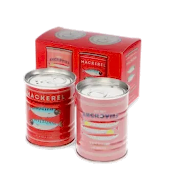 Tin salt and pepper shakers - Fish MACKEREL & ANCHOVIES