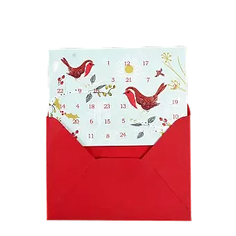 Winter Walk miniature advent calendar card partially inside envelope
