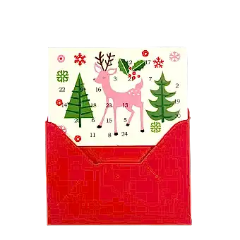 50s Christmas miniature advent calendar card partially inside envelope