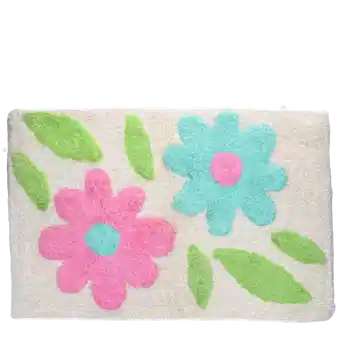 Tufted cotton bath mat - Green and pink flowers