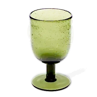Stemmed Hand blown bubble glass - Olive green