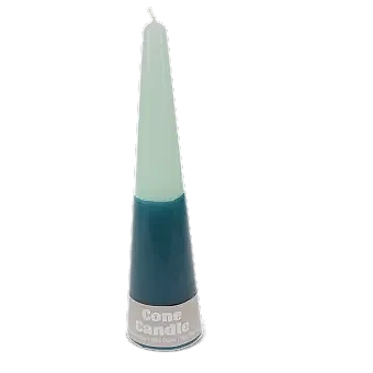 Tall two-colour cone candle - Dark blue-mint green